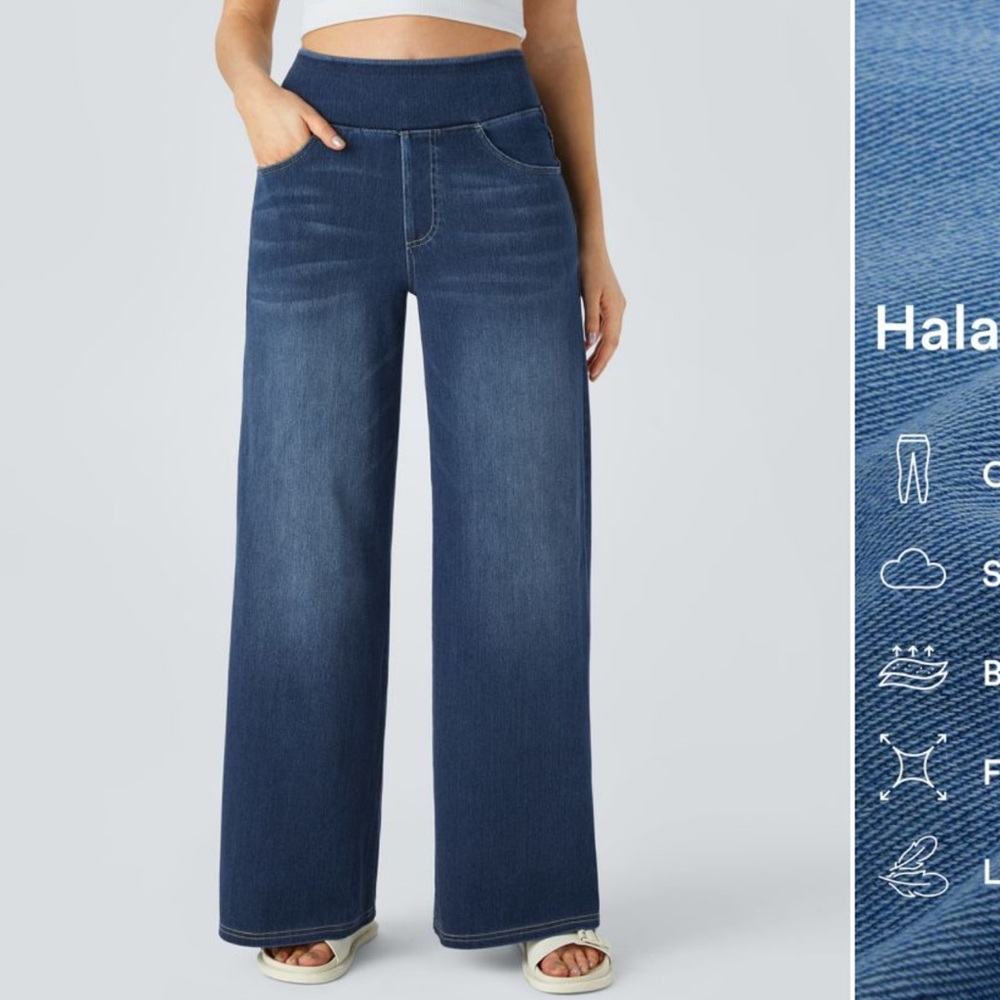 COPY - Halara Flex™ High Waisted Wide Leg Washed Stretchy Knit Casual Jeans